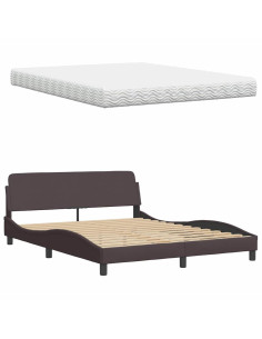 Letto con Materasso Marrone Scuro 160x200cm Tessuto 2