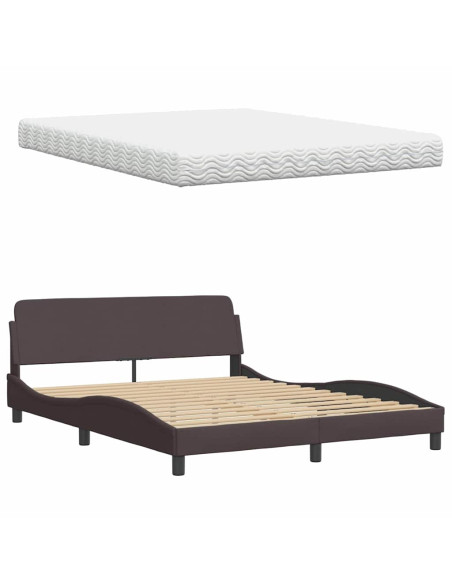 Letto con Materasso Marrone Scuro 160x200cm Tessuto