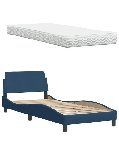 Letto con Materasso Blu 90x190 cm in Tessuto