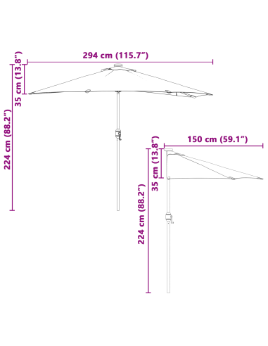Ombrello da giardino Antracite 294 x 150 x 224 cm