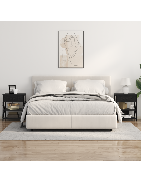 Comò con stazione di ricarica con lo scaffale 2 pcs Rovere nero