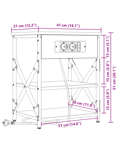 Armadio da Notte con lo scaffale Rovere Sonoma 41 x 31 x 51 cm