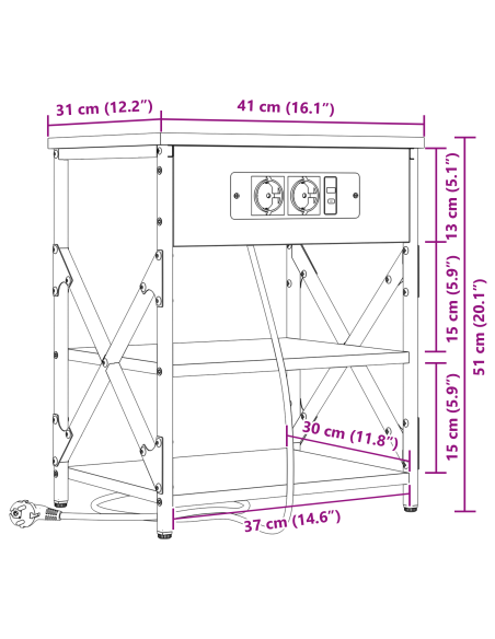 Armadio da Notte con lo scaffale Rovere Sonoma 41 x 31 x 51 cm