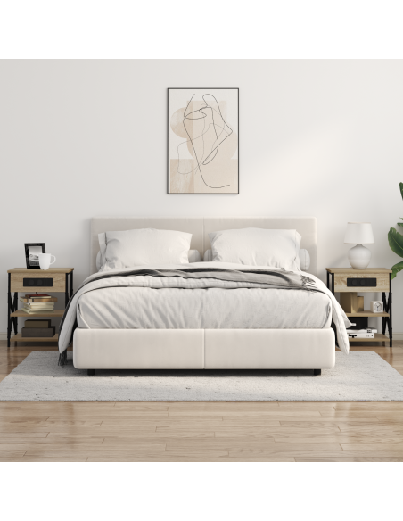 Comò con stazione di ricarica 2 pcs rovere sonoma