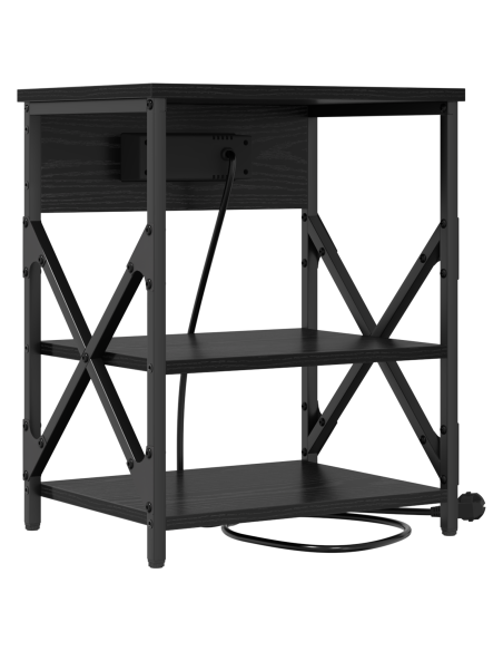 Comò con stazione di ricarica con lo scaffale 2 pcs Rovere nero