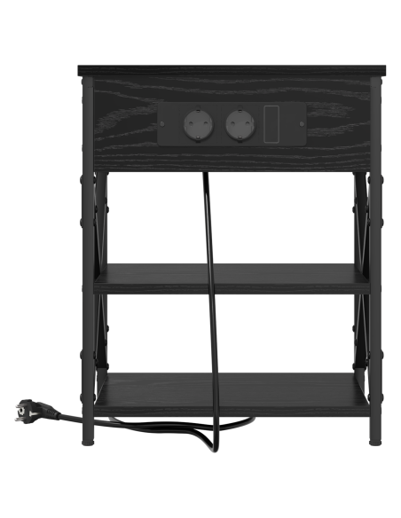 Comò con stazione di ricarica con lo scaffale 2 pcs Rovere nero