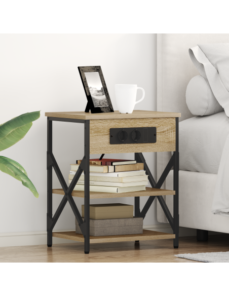 Comò con stazione di ricarica 2 pcs rovere sonoma