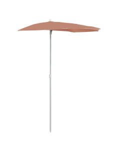 Ombrellone Semicircolare da Giardino e Palo 180x90cm Terracotta