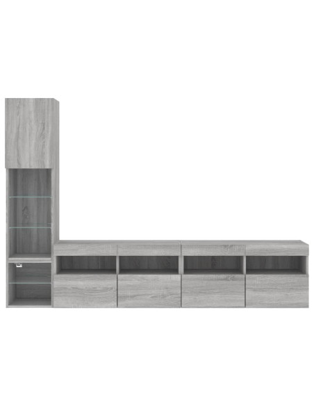 Mobili TV a Muro con LED 4pz Grigio Sonoma in Legno Multistrato