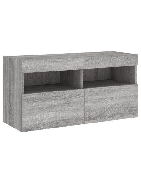 Mobili TV a Muro con LED 4pz Grigio Sonoma in Legno Multistrato