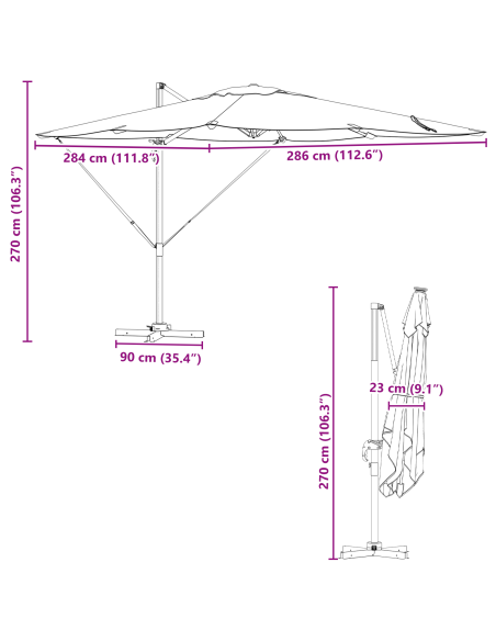 Parasol Roma Talpa 286 x 284 x 265 cm Alluminio e Poliestere