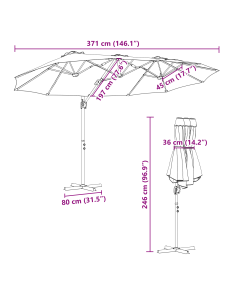 Ombrellone Talpa 372 x 198 x 243 cm Poliestere e Alluminio