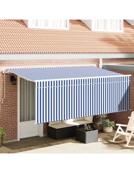 Tenda Retrattile Blu e Bianco 400 x 200 cm Metallo & Tessuto