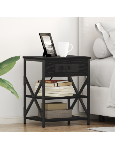 Armadio da Notte Rovere Nero 41 x 31 x 51 cm Legno multistrato