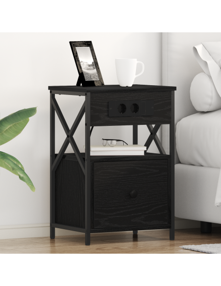 Armadio da Notte Rovere nero 40 x 31 x 60 cm Legno multistrato