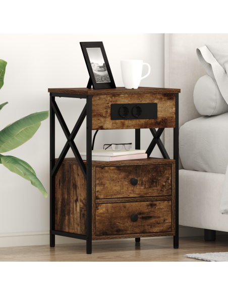 Armadio da Notte con cassetto 2 pcs Rovere fumo 40 x 31 x 60 cm