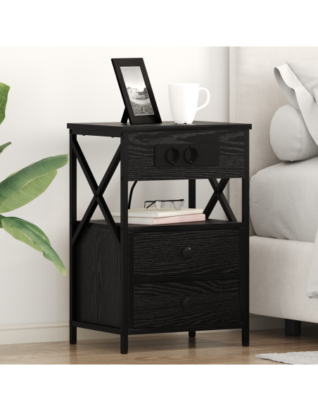 Armadio da Notte con cassetto 2 pcs Rovere nero 40 x 31 x 60 cm