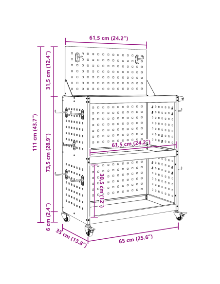 Carrello per Attrezzi Antracite 65 x 35 x 111 cm