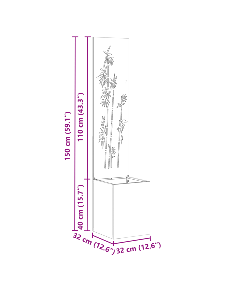 Vaso da Giardino con Pannello Decorativo Ruggine 32 x 140 cm