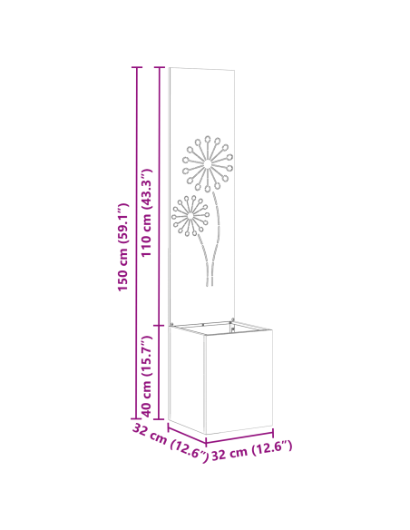 Schermo per privacy in giardino Ruggine 32 x 32 x 150 cm