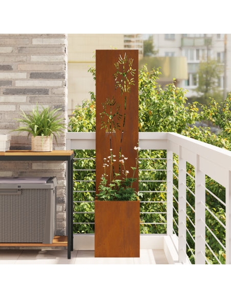 Vaso da Giardino con Pannello Decorativo Ruggine 32 x 140 cm