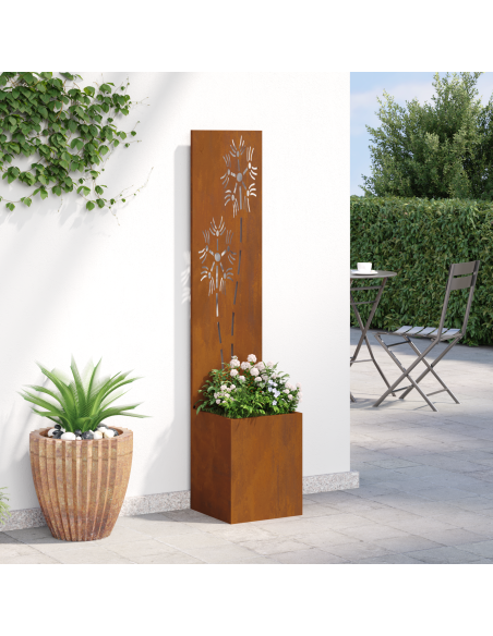 Vaso da Giardino con Pannello Decorativo Ruggine 32 x 140 cm
