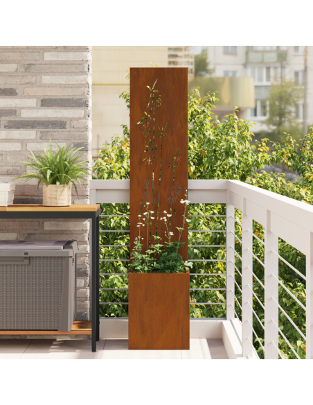Vaso da Giardino con Pannello Decorativo Ruggine 32 x 140 cm