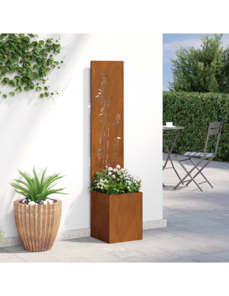 Vaso da Giardino con Pannello Decorativo Ruggine 32 x 140 cm