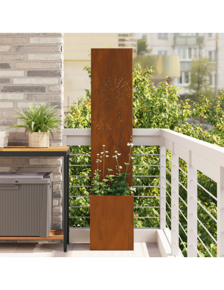 Vaso da Giardino con Pannello Decorativo Ruggine 32 x 140 cm