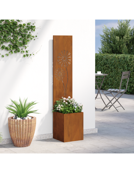 Vaso da Giardino con Pannello Decorativo Ruggine 32 x 140 cm