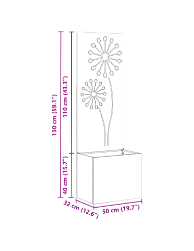 Schermo per privacy in giardino Traforo Ruggine 50 x 140 cm