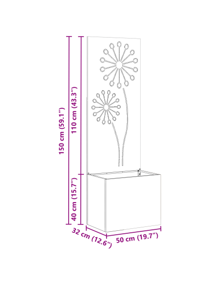 Schermo per privacy in giardino Traforo Ruggine 50 x 140 cm