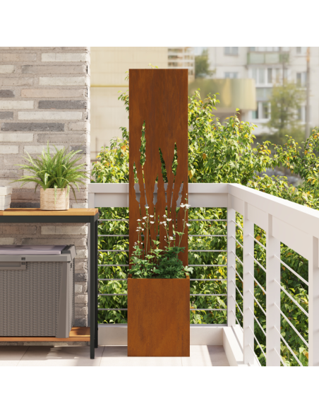 Vaso da Giardino con Pannello Decorativo Ruggine 32 x 140 cm