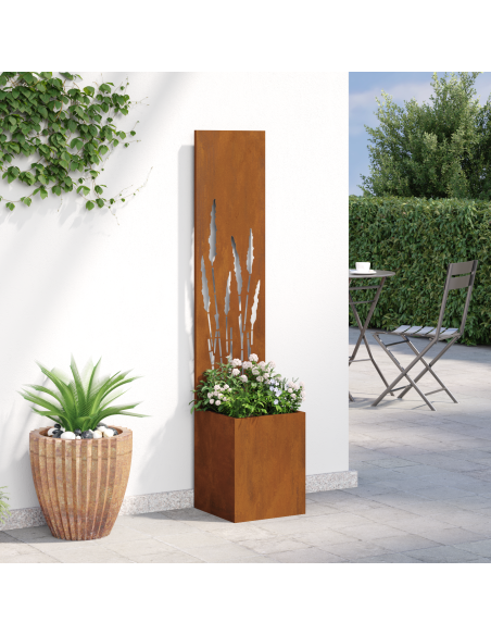 Vaso da Giardino con Pannello Decorativo Ruggine 32 x 140 cm