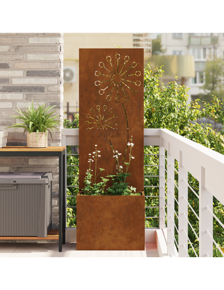 Vaso da Giardino con Pannello Decorativo Ruggine 50 x 140 cm