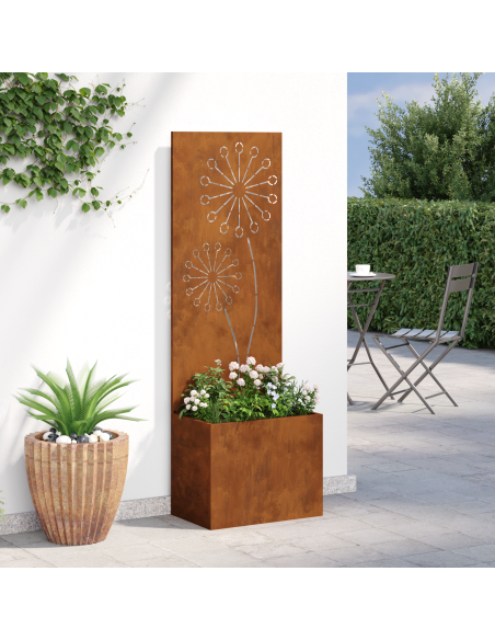 Vaso da Giardino con Pannello Decorativo Ruggine 50 x 140 cm