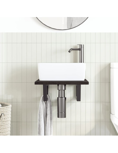 Ripiano a Parete per Lavabo in Acciaio e Massello di Rovere