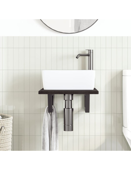 Ripiano a Parete per Lavabo in Acciaio e Massello di Rovere