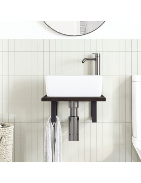 Ripiano a Parete per Lavabo in Acciaio e Massello di Rovere