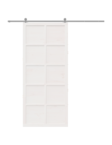 Porta del fienile Bianco 100 x 2,5 x 208 cm Pino massello