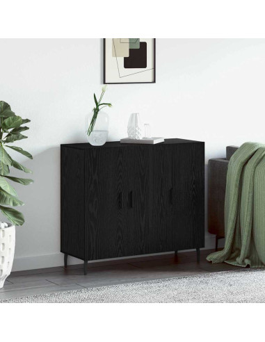 Credenza Rovere Nero 90 x 34 x 80 cm Legno multistrato