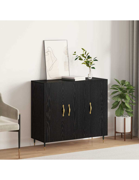 Credenza Rovere Nero 90 x 34 x 80 cm Legno multistrato