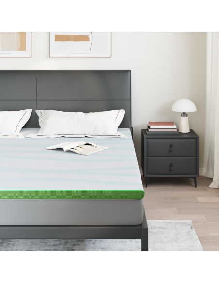 Topper per materasso Bianco e Verde 200 x 200 cm