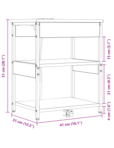 Armadio da Notte Rovere Marrone 41 x 31 x 51 cm
