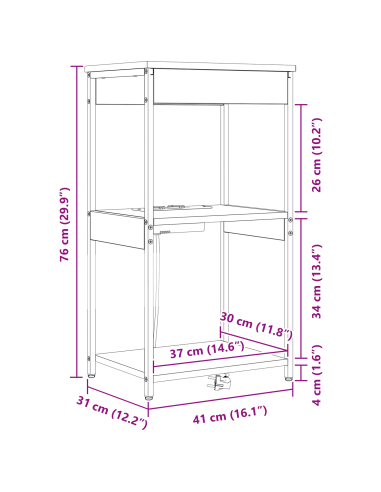 Armadio da Notte con lo scaffale Rovere Sonoma 41 x 31 x 76 cm