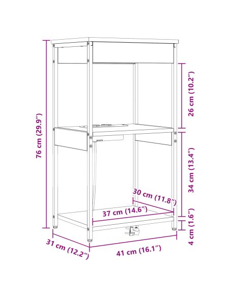 Armadio da Notte con lo scaffale Grigio Sonoma 41 x 31 x 76 cm