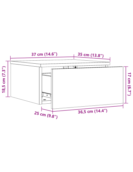 Comodino da Parete con cassetto Cera marrone 37 x 35 x 18.5 cm