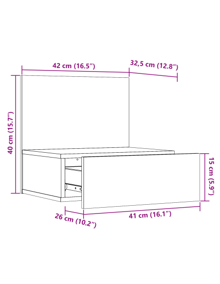 Comodino da Parete con cassetto 2 pcs Bianco 42 x 32.5 x 40 cm