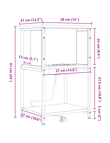 Armadio da Notte Rovere fumé 38 x 31 x 61 cm Legno multistrato