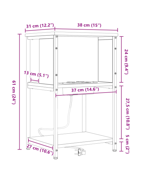 Armadio da Notte Rovere fumé 38 x 31 x 61 cm Legno multistrato